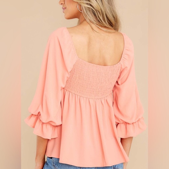 Smocked Square Neck Flounce Sleeve Blouse - Picture 2 of 12